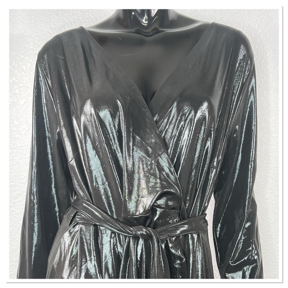 ELOQUII Metallic Maxi Wrap Dress Plus Size 18 Black NWT - Picture 3 of 8